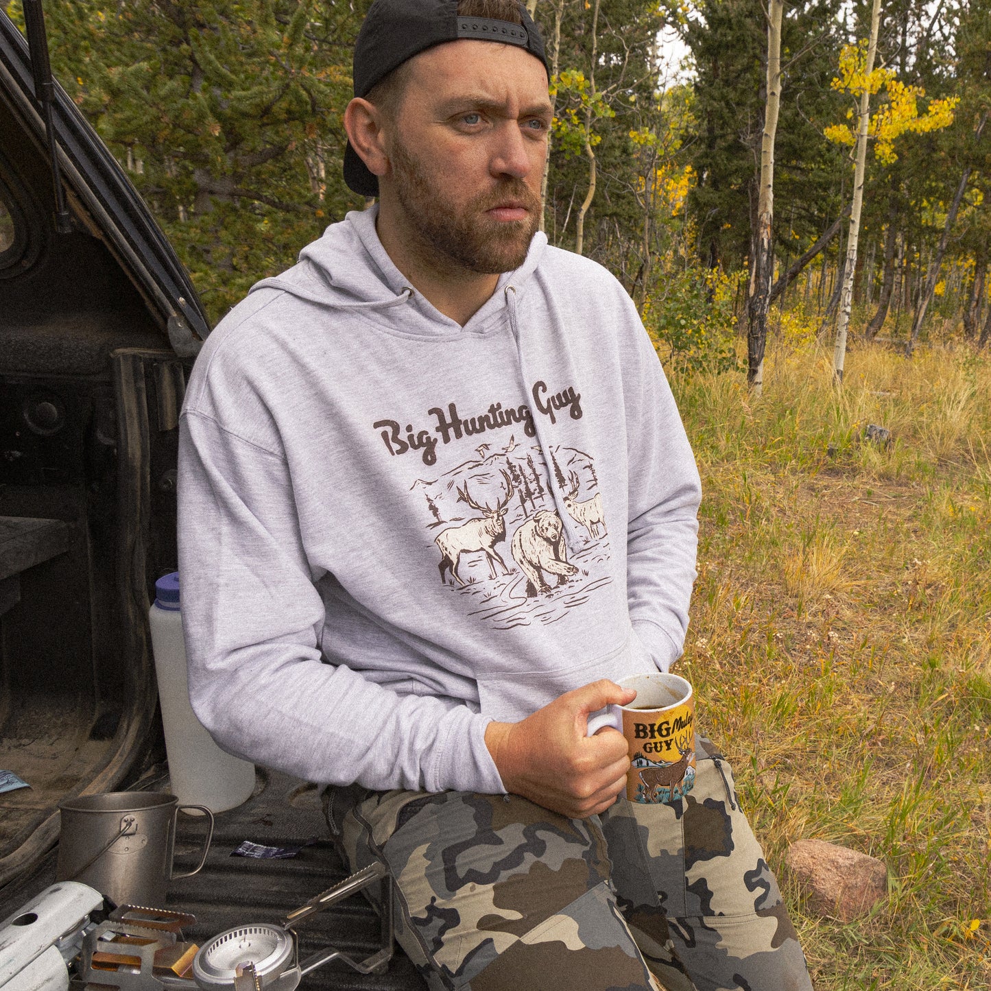 Big Hunting Guy Hoodie Grey