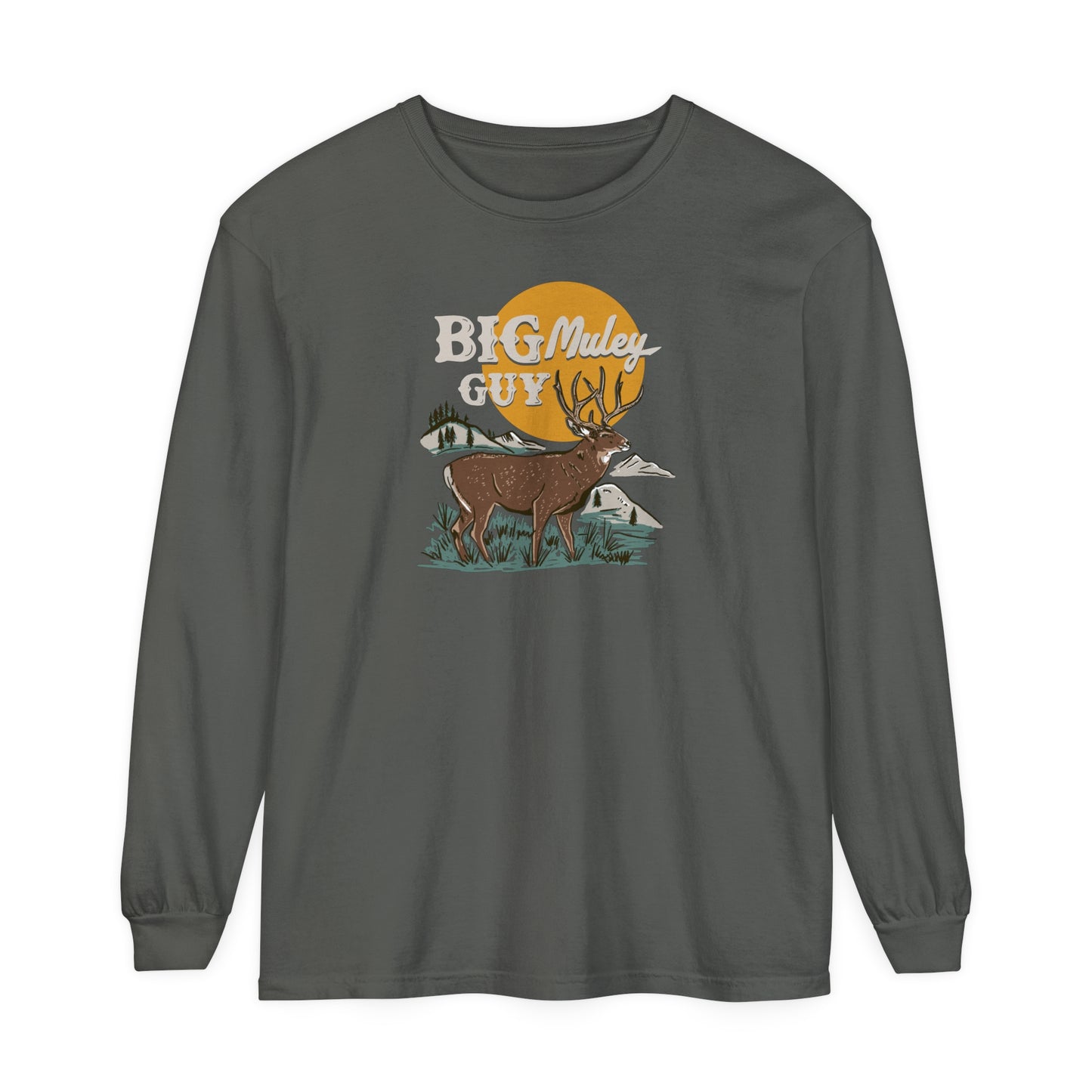 Big Mule Deer Guy Long Sleeve Tee Grey