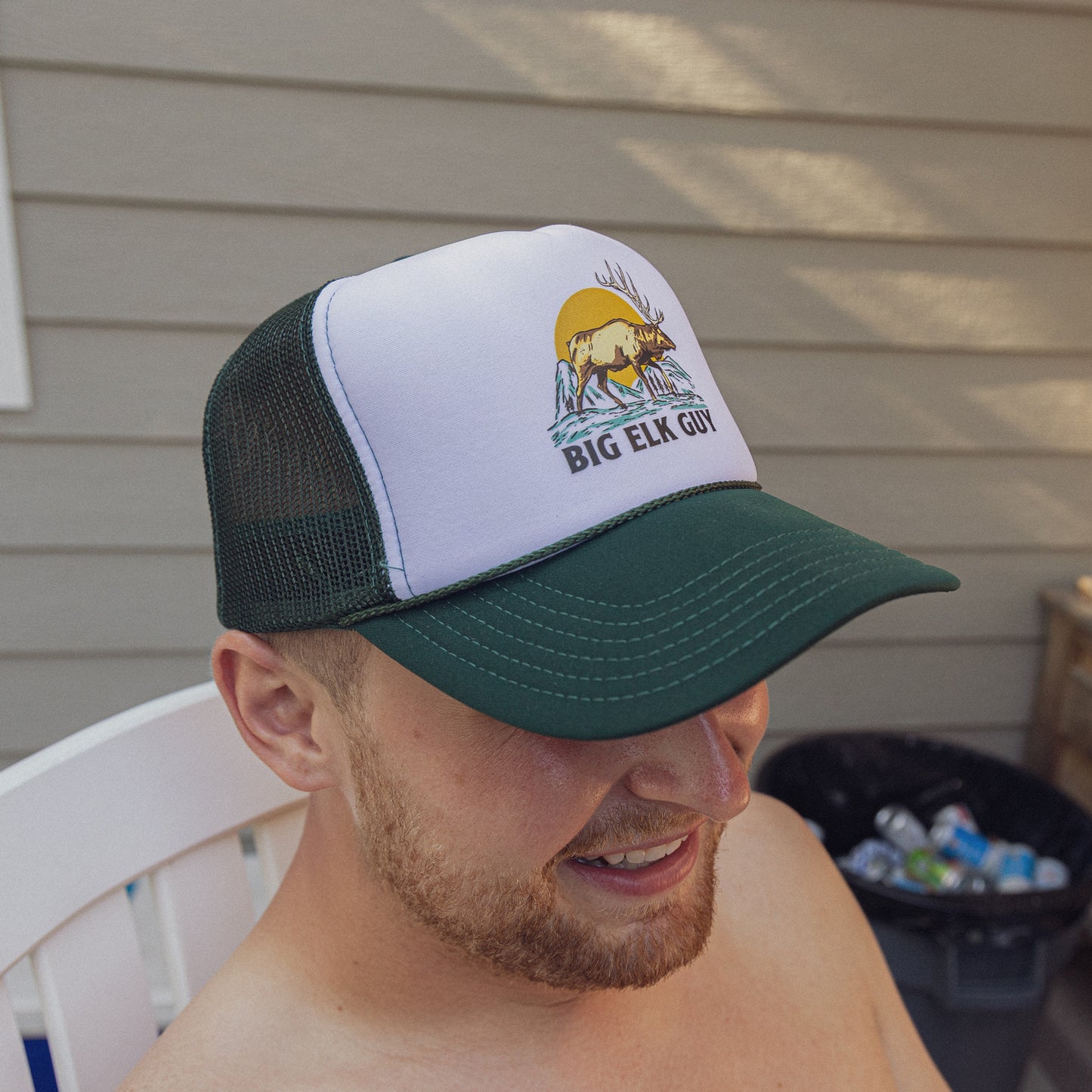 Big Elk Guy Vintage Trucker Hat Green