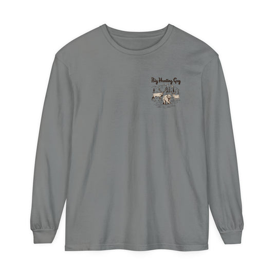 Big Hunting Guy Badge Long Sleeve Tee Grey