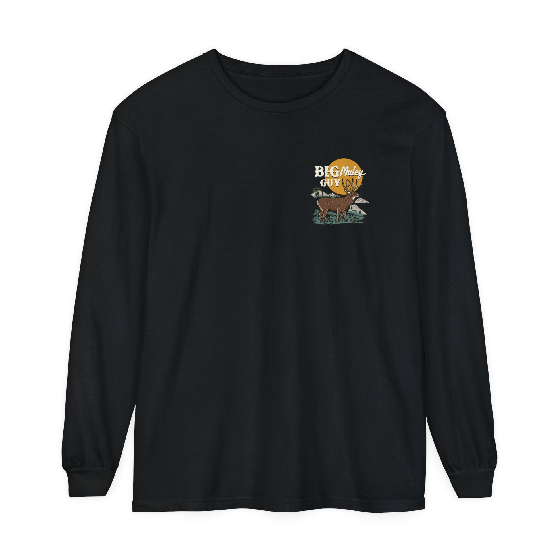 Big Mule Deer Guy Badge Long Sleeve Tee - Black