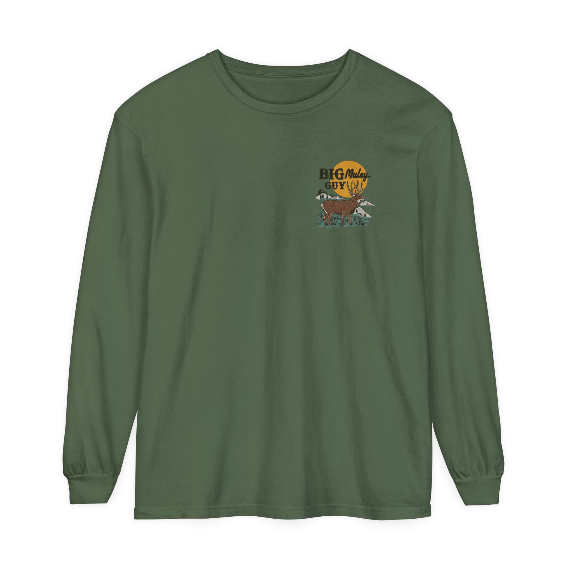 Big Mule Deer Guy Badge Long Sleeve Tee - Moss