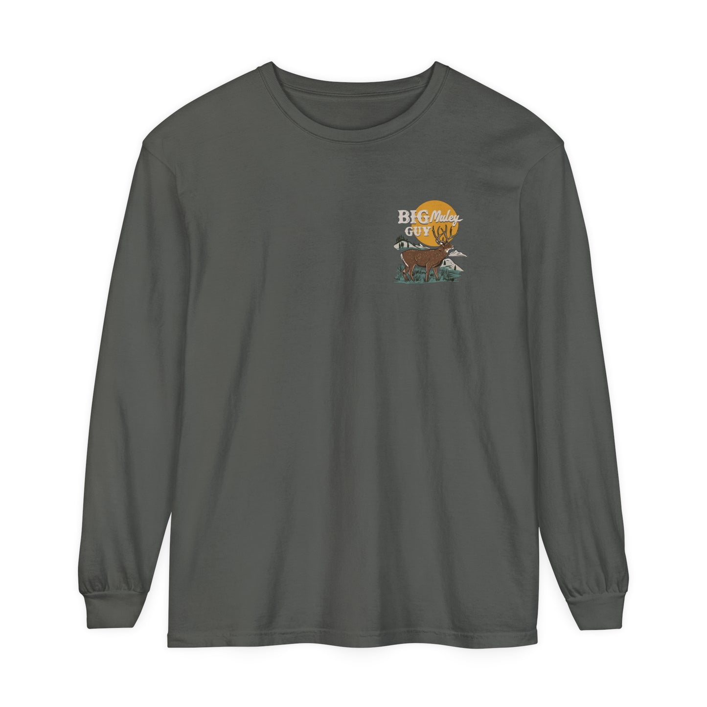 Big Mule Deer Guy Badge Long Sleeve Tee - Grey