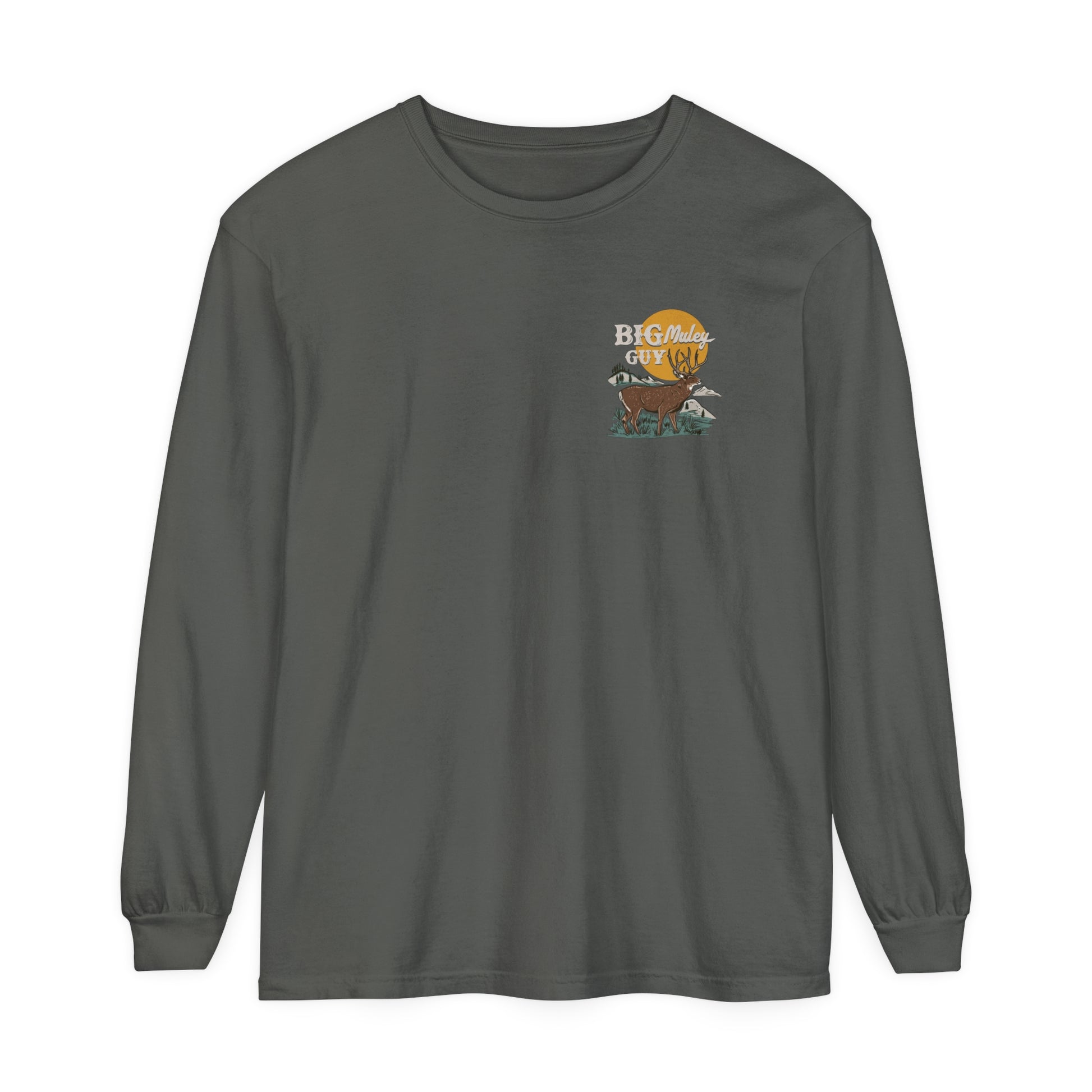 Big Mule Deer Guy Badge Long Sleeve Tee - Grey