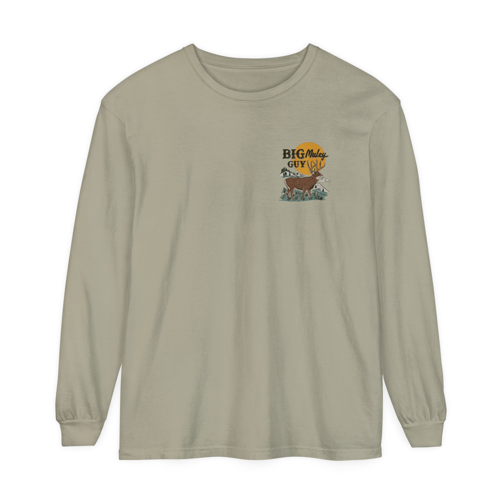 Big Mule Deer Guy Badge Long Sleeve Tee - Sandstone