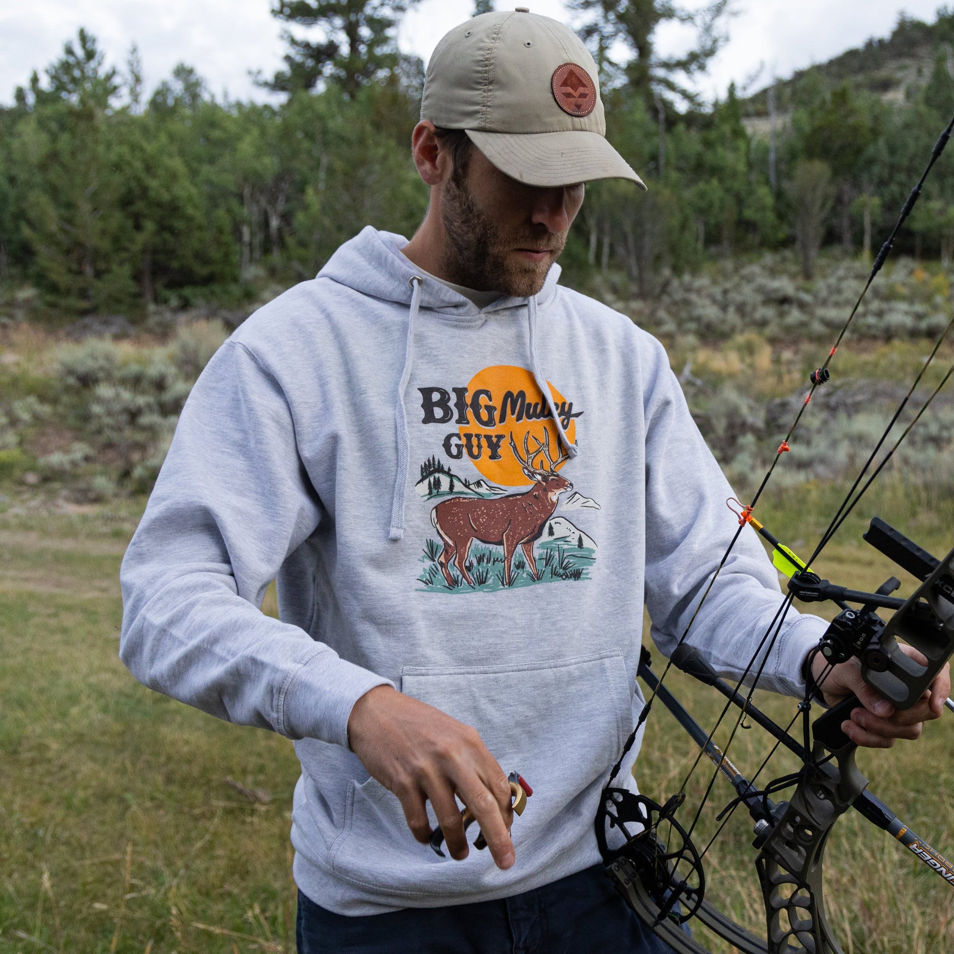 Big Mule Deer Guy Hoodie Grey